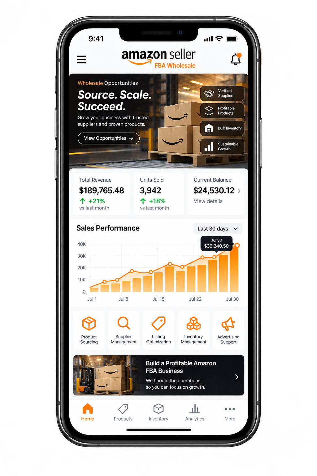 Amazon FBA Wholesale Services dashboard